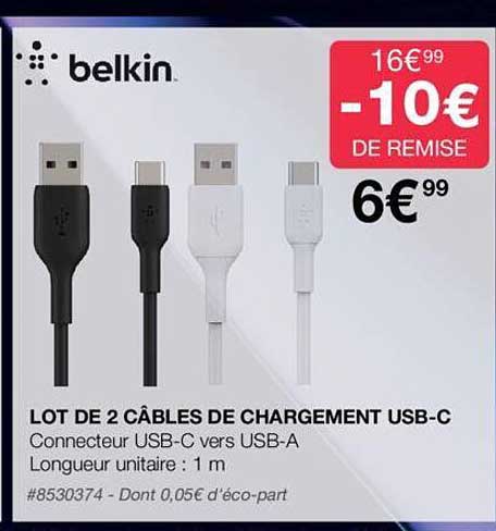 lot de 2 câbles de chargement usb-c belkin
