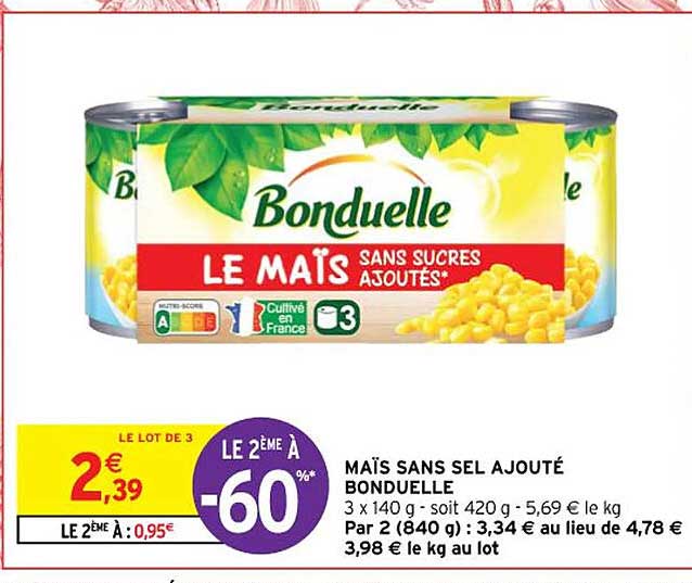 maïs sans sel ajouté bonduelle