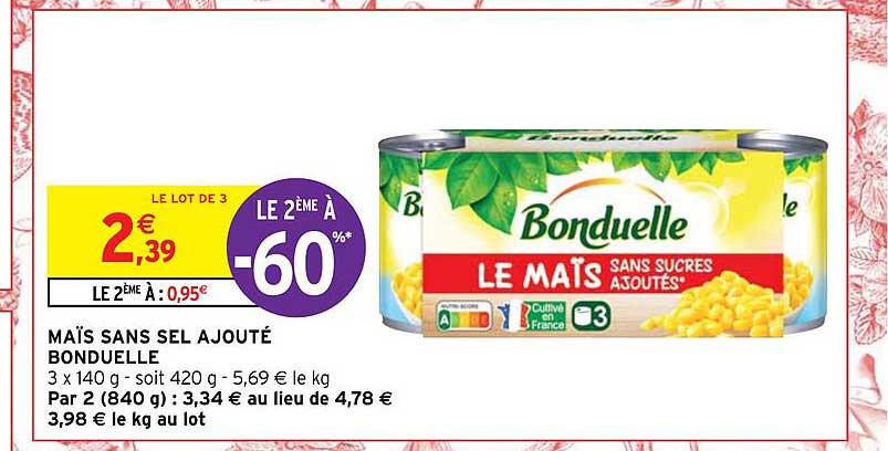 maïs sans sel ajouté bonduelle
