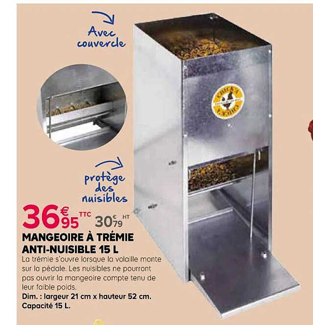 mangeoires à trémie anti-nuisible 15l