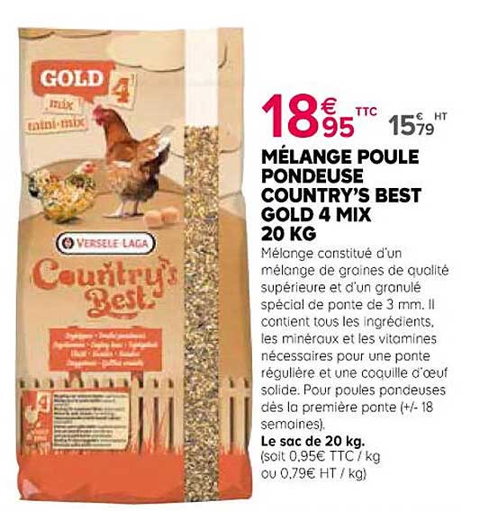 mélange poule pondeuse country's best gold 4 mix 20 kg