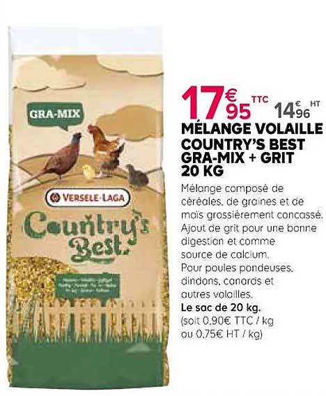 mélange volaille country's best gra-mix + grit 20 kg