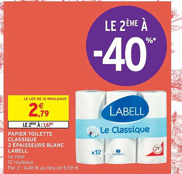 papier toilette classique 2 épaisseurs blanc labell