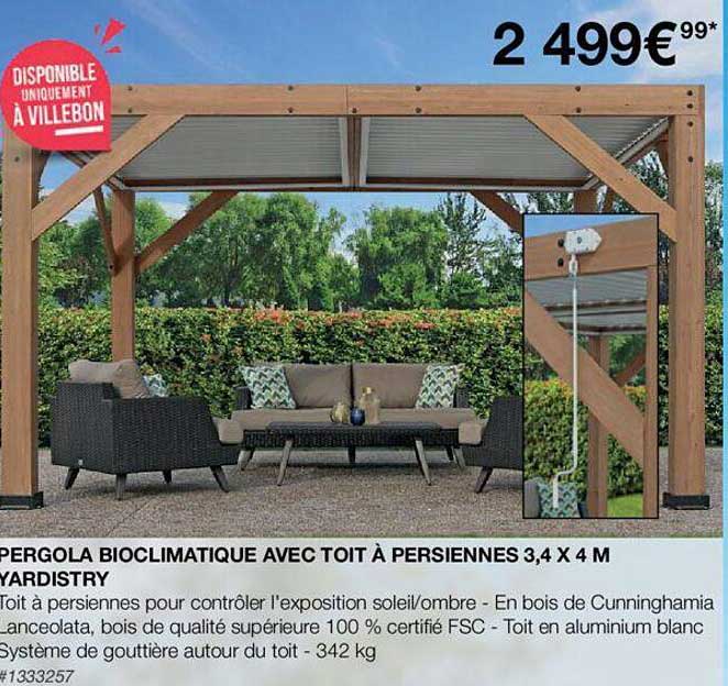 pergola bioclimatique avec toit à persiennes 3,4 x 4 m yardistry