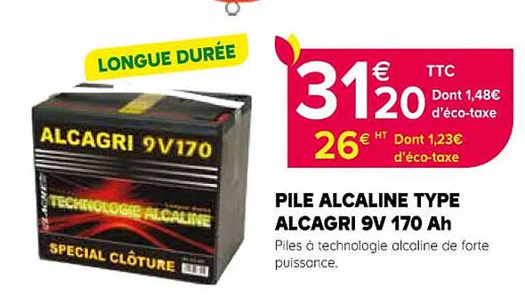 pile alcaline type alcagri 9v 170 Ah