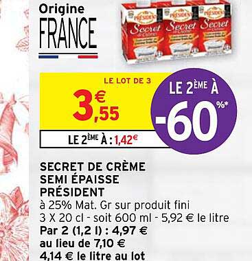 secret de crème semi épaisse président