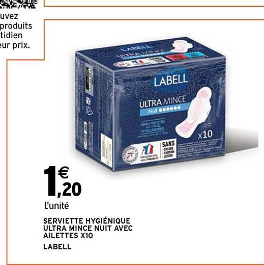 serviette hygiénique ultra mince nuit avec aillettes x 10 labell