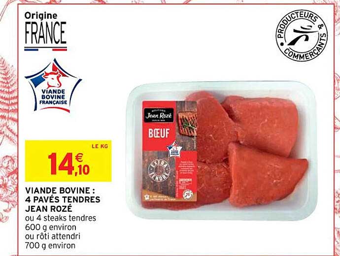viande bovine : 4 pavés tendres jean rozé