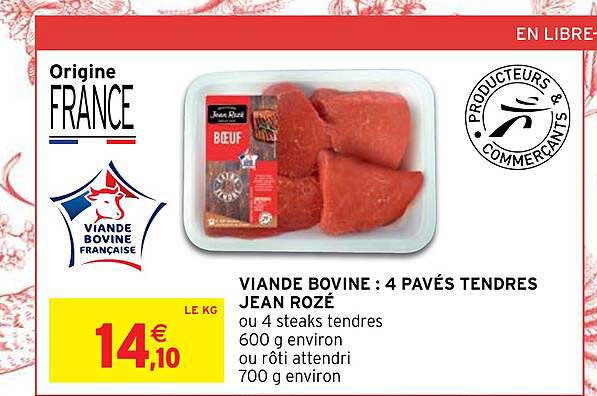 viande bovine : 4 pavés tendres jean rozé