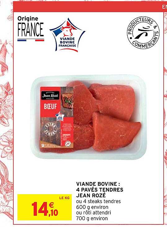 viande bovine : 4 pavés tendres jean rozé