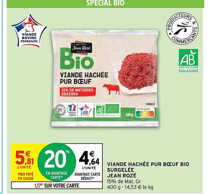 viande hachée pur bœuf bio surgelée jean rozé