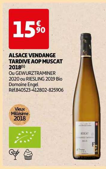 alsace vendange tardive aop muscat 2018 ou gewurztraminer 2020 ou riesling 2019 bio domaine engel