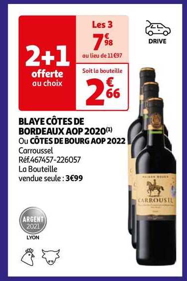 blaye côtes de bordeaux aop 2020 ou côtes de bourg aop 2022 carroussel