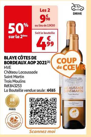 blaye côtes de bordeaux aop 2021 hve château lacaussade saint martin trois moulins