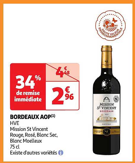 bordeaux aop hve mission st vincent rouge, rosé, blanc sec, blanc moelleux