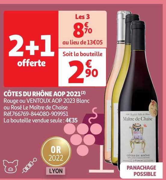 côtes du rhône aop 2021 rouge ou ventoux aop 2023 blanc ou rosé le maître de chaise