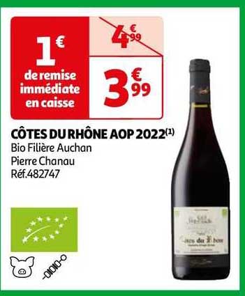 côtes du rhône aop 2022 bio filière auchan pierre chanau