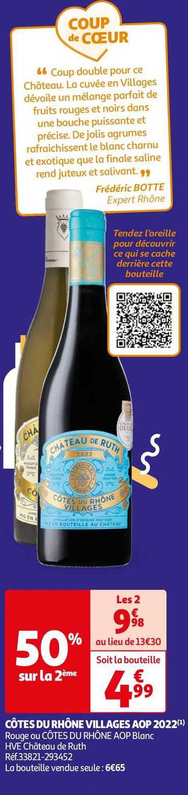 côtes du rhône villages aop 2022 rouge ou côtes du rhône aop blanc hve château de ruth
