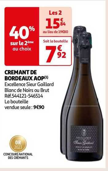 Crémant De Bordeaux Aop Excellence Sieur Gaillard Blanc De Noirs Ou Brut