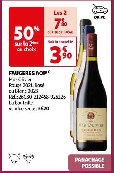 faugères aop mas olivier rouge 2021, rosé ou blanc 2023