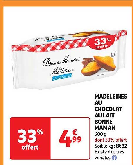 madeleines au chocolat au lait bonne maman