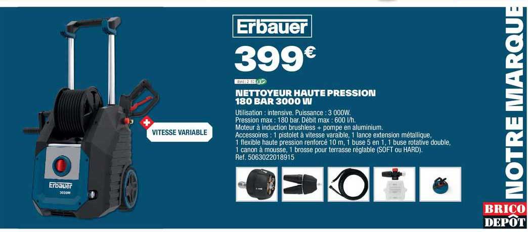 Nettoyeur Haute Pression 180 Bar 3000 W Erbauer