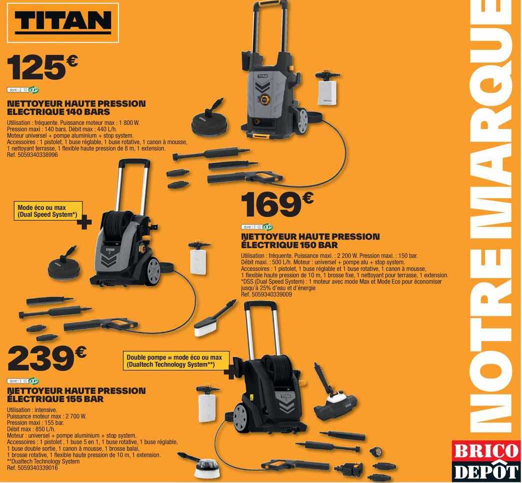 nettoyeur haute pression électrique 140 bars titan, nettoyeur haute pression électrique 155 bar titan, nettoyeur haute pression électrique 150 bar titan