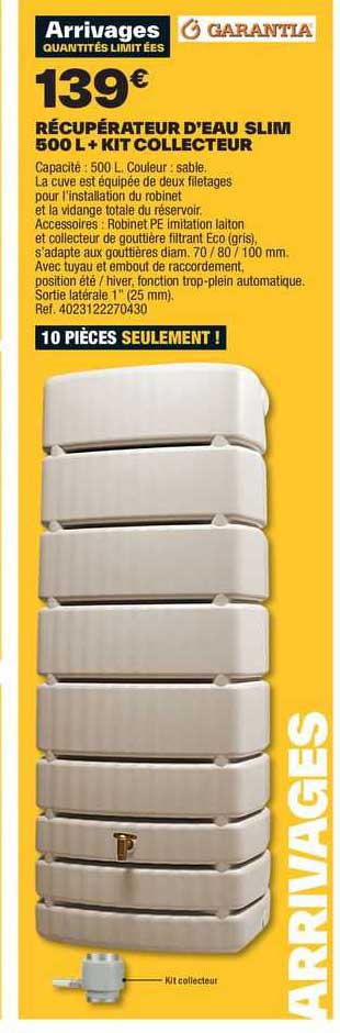 Récupérateur D'eau Slim 500 L + Kit Collecteur Garantia