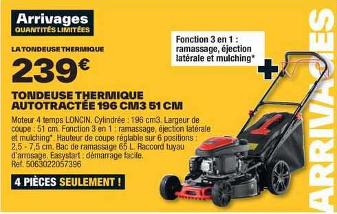tondeuse thermique autotractée 196 cm³ 51 cm