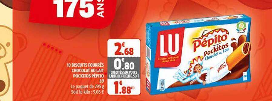 10 biscuits fourrés chocolat au lait pockitos pépito lu