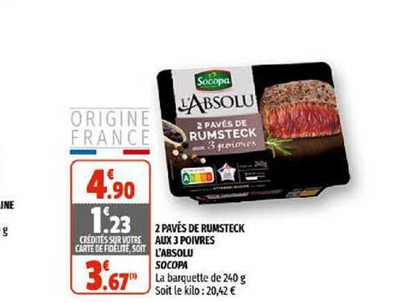 2 pavés de rumsteck aux 3 poivres l'absolu socopa