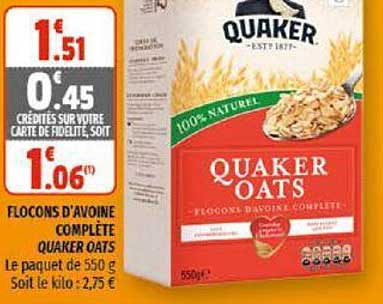 flocons d'avoine complète quaker oats