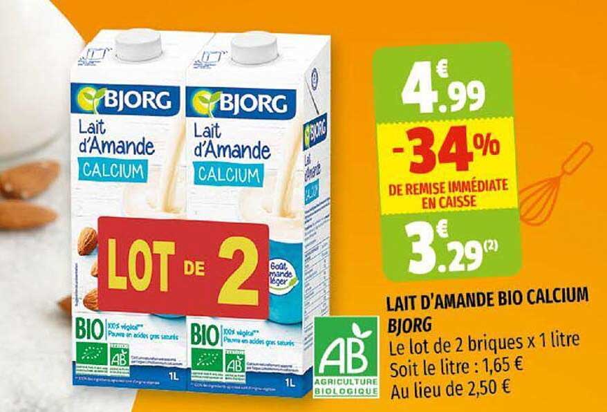 lait d'amande bio calcium bjorg