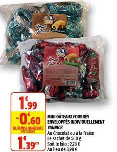 mini gâteaux fourrés enveloppés individuellement yannick