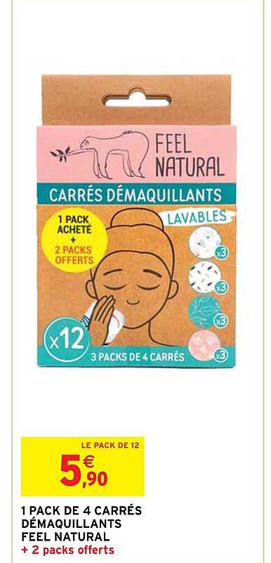 1 pack de 4 carrés démaquillants feel natural