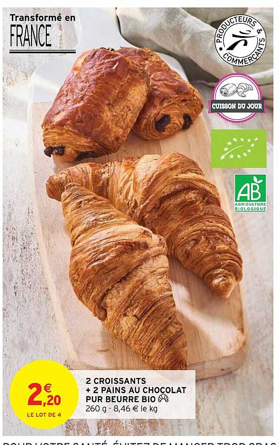 2 Croissants + 2 Pains Au Chocolat Pur Beurre Bio