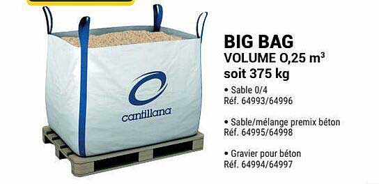 big bag volume 0.25 m3 soit 375 kg