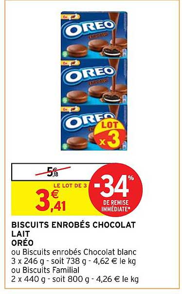 biscuits enrobés chocolat lait oréo
