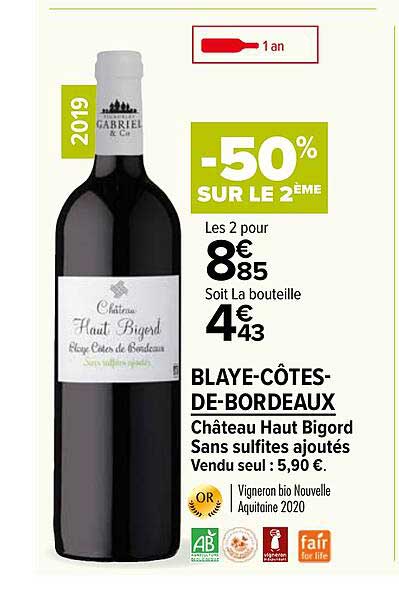 blaye-côtes-de-bordeau château haut bigord sans sulfites ajoutés