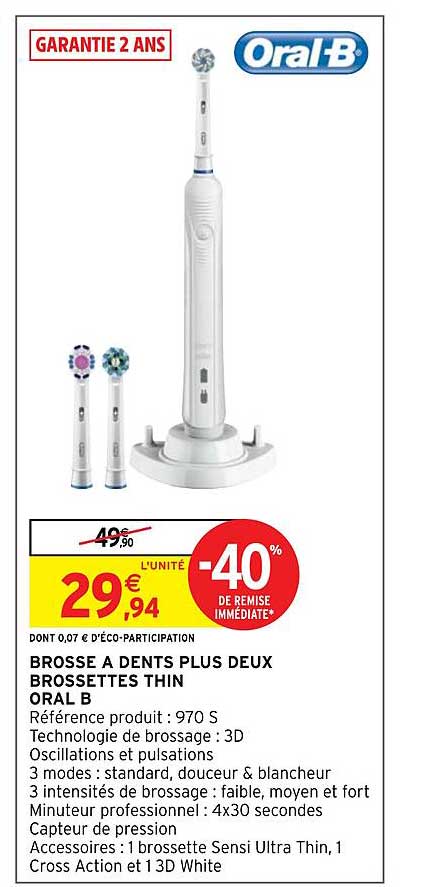 brosse à dents plus deux brossettes thin oral b