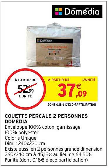 Couette Percale 2 Personnes Domédia