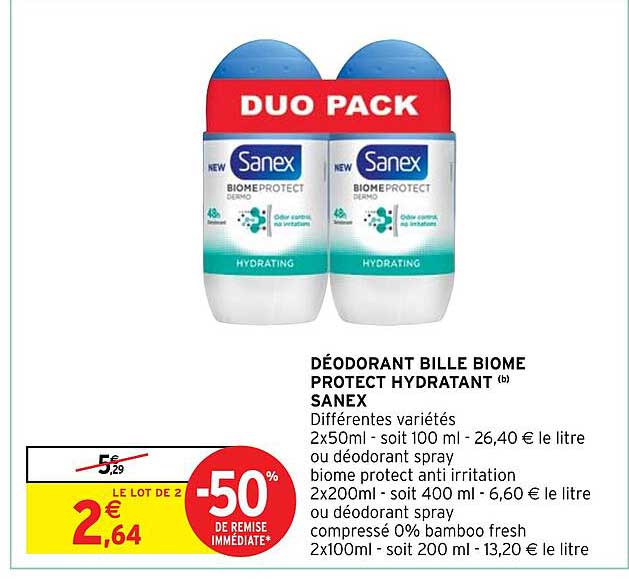 déodorant bille biome protect hydratant sanex