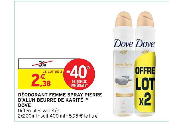 déodorant femme spray pierre d'alun burre de karité dove
