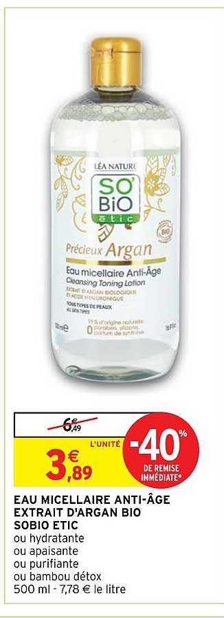 eau micellaire anti-âge extrait d'argan bio sobio étic