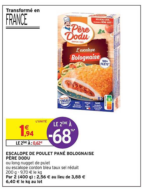 escalope de poulet pané bolognaise père dodu