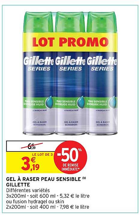 gel à raser peau sensible gillette