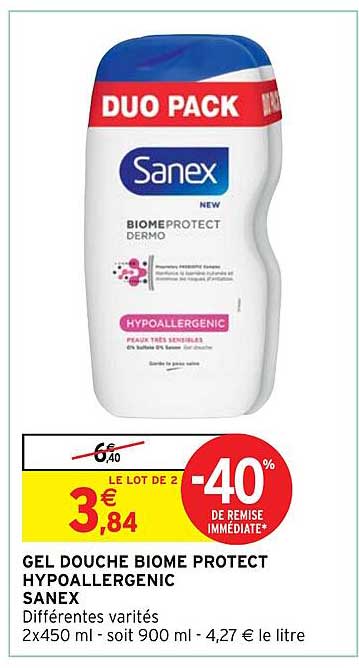 gel douche biome protect hypoallergenic sanex