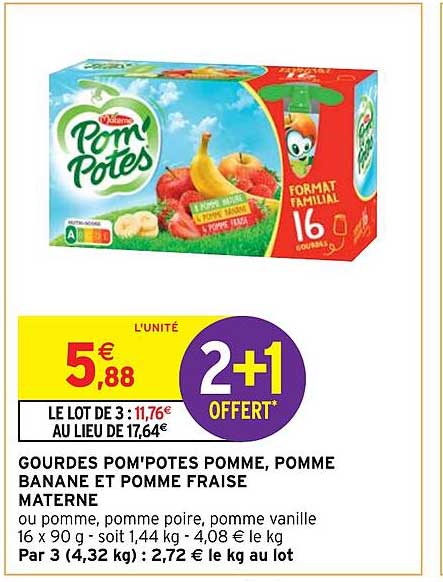 Gourdes Pom'potes Pomme, Pomme Banane Et Pomme Fraise Materne