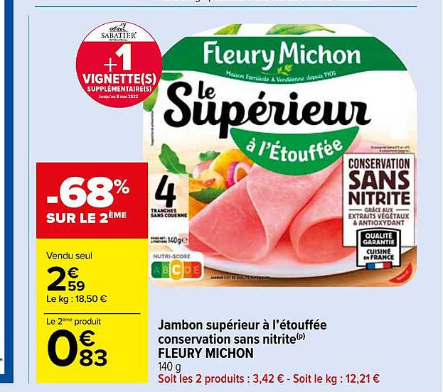 jambon supérieur à l'étouffée conservation sans nitrite fleury michon