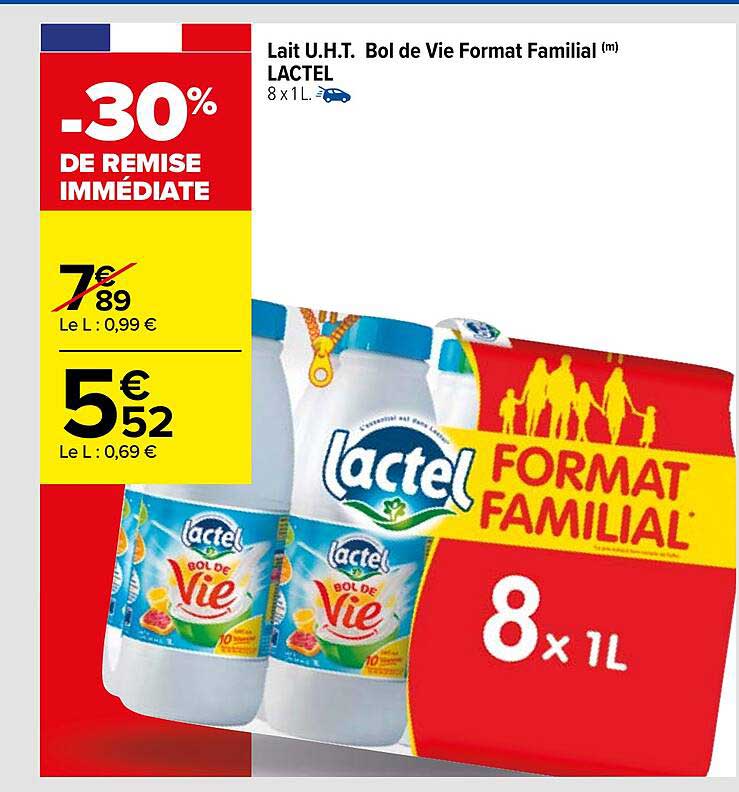 lait u.h.t. bol de vie format familial lactel